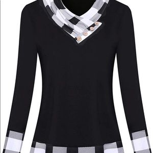 Long Sleeve Cowl Neck Plaid Shirt Tunic Top Blouse